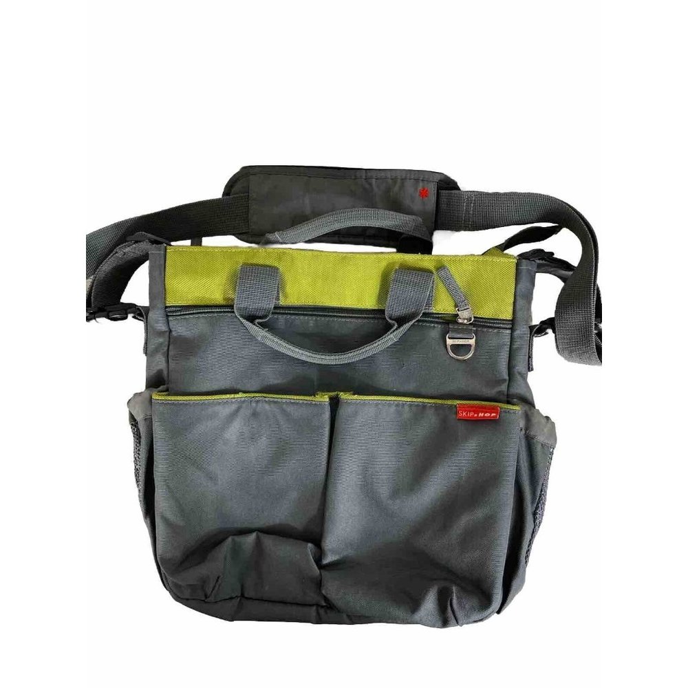 SKIP HOP DIAPER BAG Messenger Adjustable Duo Signature Grey & Green Changing Pad